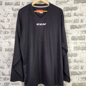 CCM Hockey Long Sleeve Shirt Black V Neck Men's Size L Polyester Athletic